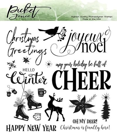 Picket Fence Studios Joyeux Noel 6x6 Inch Clear Stamps (C-129) (OUTLET)