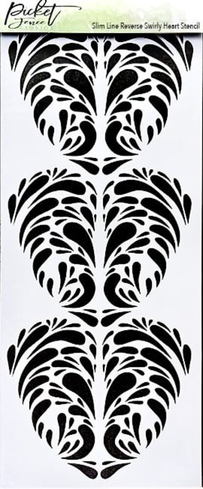 Picket Fence Studios Slim Line Reverse Swirly Heart 4x10 Inch Stencil (SC-306) (OUTLET)