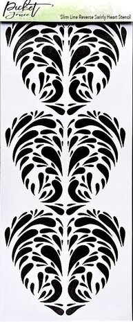 Picket Fence Studios Slim Line Reverse Swirly Heart 4x10 Inch Stencil (SC-306) (OUTLET)