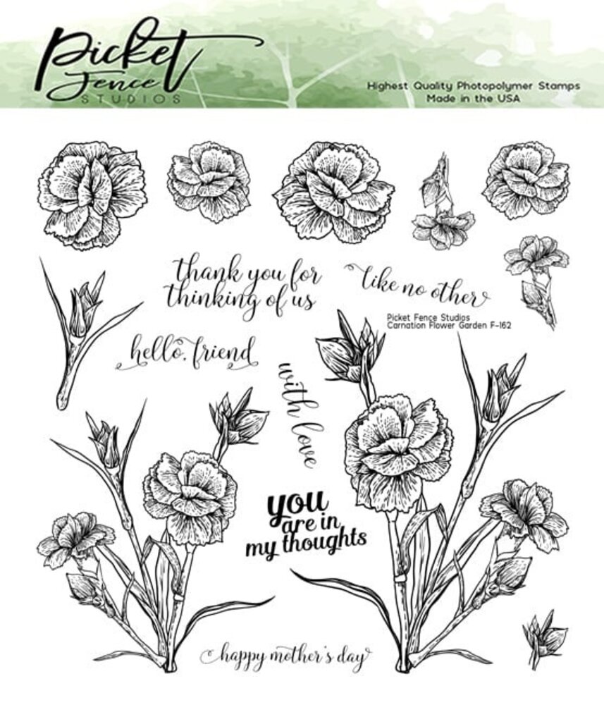 Picket Fence Studios Carnation Flower Garden 6x6 Inch Clear Stamps (F-162) (OUTLET)