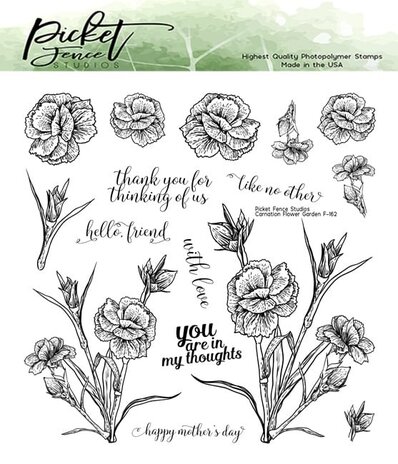 Picket Fence Studios Carnation Flower Garden 6x6 Inch Clear Stamps (F-162) (OUTLET)
