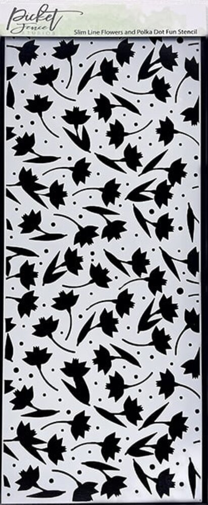 Picket Fence Studios Slim Line Flowers and Polka Dot Fun 4x10 Inch Stencil (SC-282) (OUTLET)