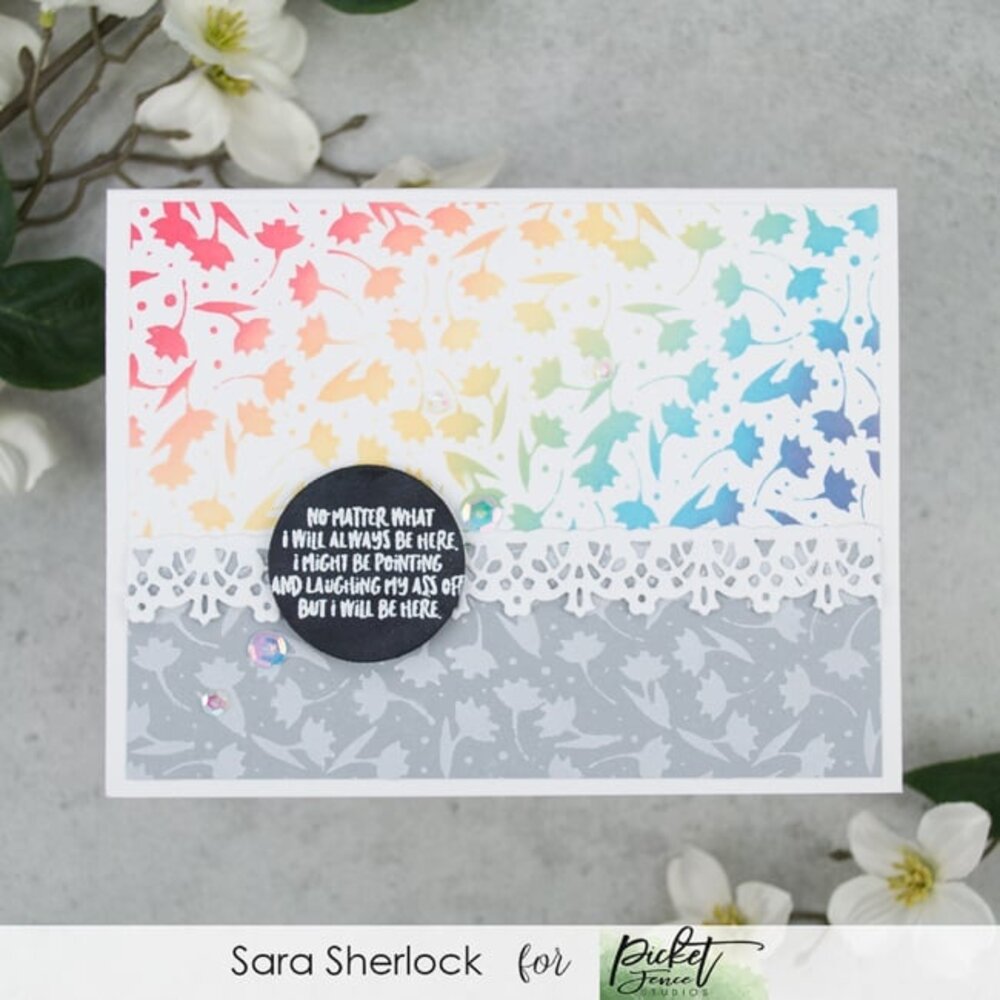 Picket Fence Studios Flowers and Polka Dot Fun 6x6 Inch Stencil (SC-281) (OUTLET)