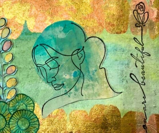 IndigoBlu Line Art Flowers A6 Red Rubber Stamp (IND1130) (OUTLET)