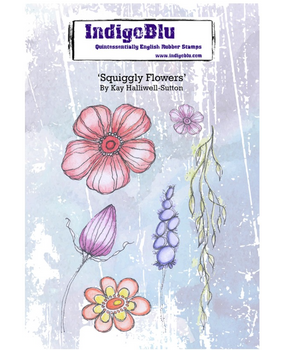 IndigoBlu Squiggly Flowers A6 Rubber Stamps (IND0912) (OUTLET)