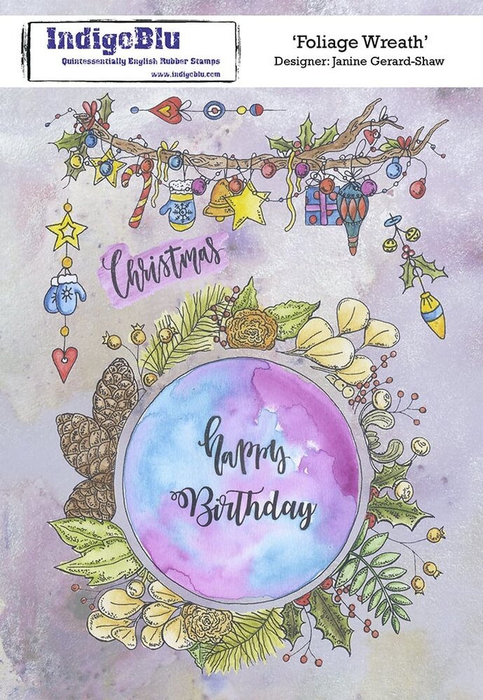 IndigoBlu Foliage Wreath A5 Rubber Stamps (IND0812) (OUTLET)