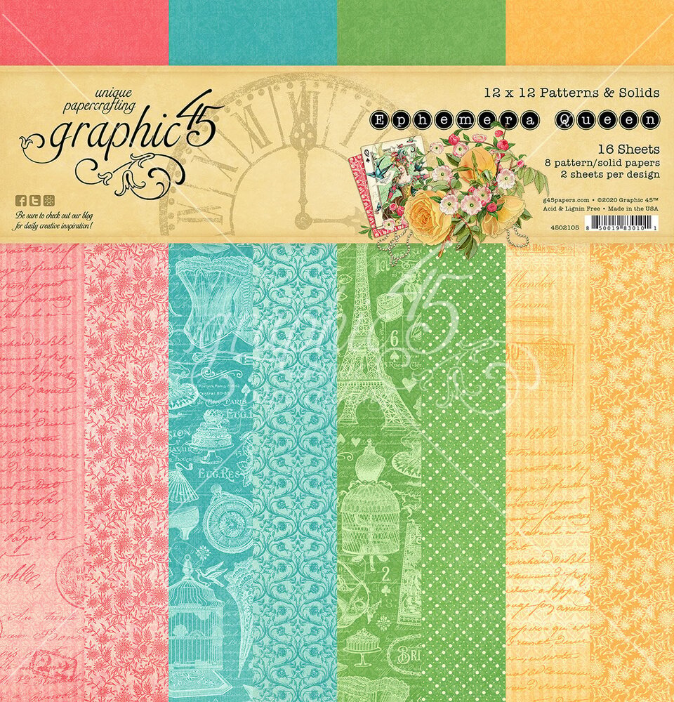 Graphic 45 Ephemera Queen 12x12 Inch Patterns & Solids Paper Pad (4502105) (OUTLET)