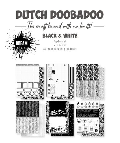 Dutch Doobadoo Paper Set A4 Black & White Dream Plan Do (4x6pcs) (473.005.042) (OUTLET)