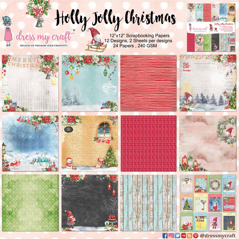 Dress My Craft Holly Jolly Christmas 12x12 Inch Paper Pad (DMCP7371) (OUTLET)
