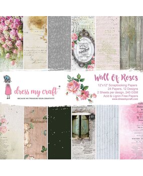Dress My Craft Wall of Roses 12x12 Inch Paper Pad (DMCP7228) (OUTLET)