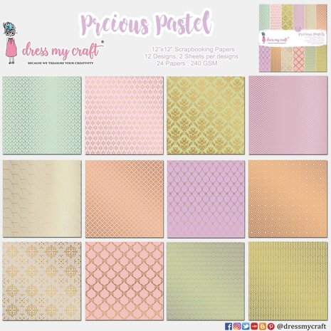 Dress My Craft Precious Pastels 12x12 Inch Paper Pad (DMCP5963) (OUTLET)