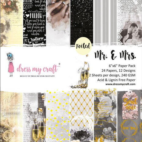 Dress My Craft Mr. & Mrs 6x6 Inch Paper Pad (DMCP2531) (OUTLET)