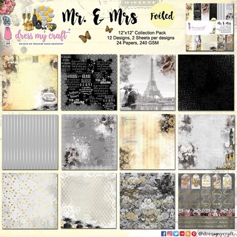 Dress My Craft Mr. & Mrs 6x6 Inch Paper Pad (DMCP2531) (OUTLET)