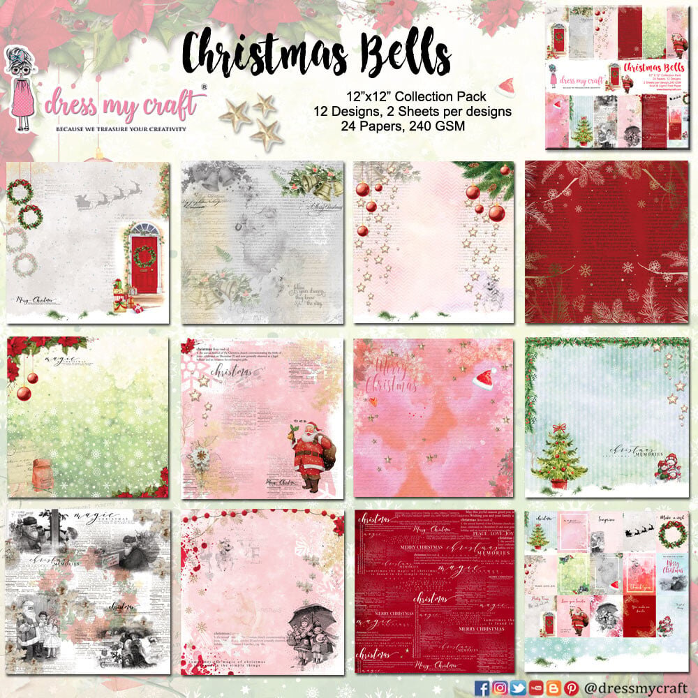Dress My Craft Christmas Bells 12x12 Inch Paper Pad (DMCP2410) (OUTLET)