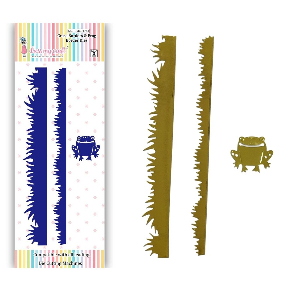 Dress My Craft Cutting Die Border Grass Borders & Frog (DMCD4763) (OUTLET)