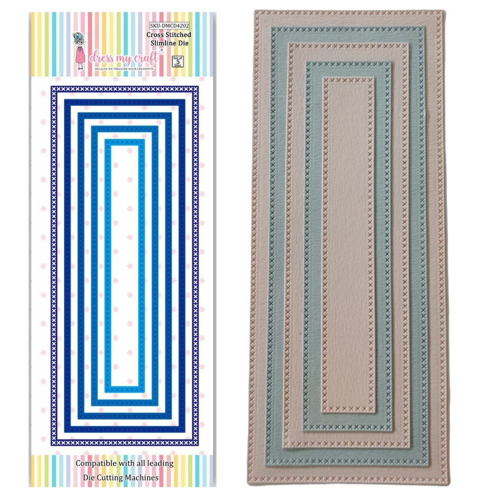 Dress My Craft Cutting Die Slimline Cross Stitched (DMCD4202) (OUTLET)