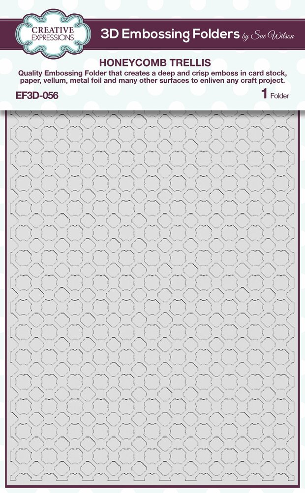 Creative Expressions Sue Wilson 3D Embossing Folder Honeycomb Trellis (EF3D-056) (OUTLET)
