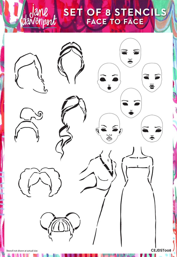 Creative Expressions Jane Davenport Stencil A4 Face to Face (8pcs) (CEJDST008) (OUTLET)
