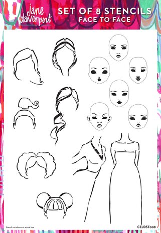 Creative Expressions Jane Davenport Stencil A4 Face to Face (8pcs) (CEJDST008) (OUTLET)