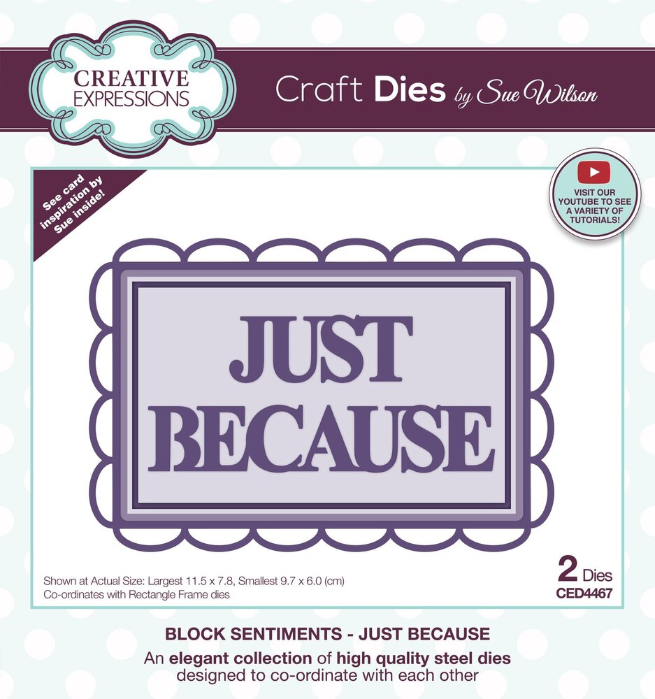 Creative Expressions Sue Wilson Craft Die Block Sentiments Just Because (CED4467) (OUTLET)