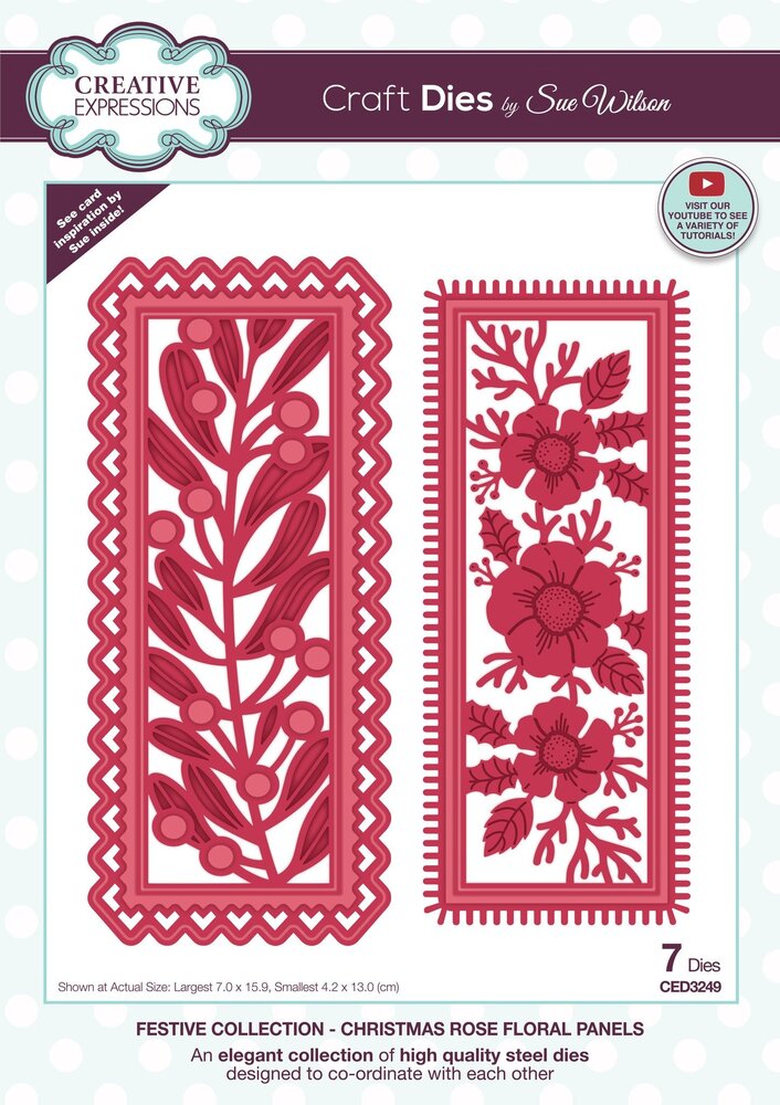 Creative Expressions Sue Wilson Craft Die Festive Christmas Rose Floral Panels (CED3249) (OUTLET)
