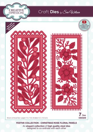 Creative Expressions Sue Wilson Craft Die Festive Christmas Rose Floral Panels (CED3249) (OUTLET)
