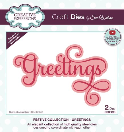 Creative Expressions Sue Wilson Craft Die Festive Greetings (CED3238) (OUTLET)