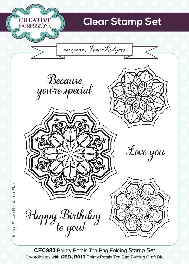 Creative Expressions Jamie Rodgers Clear Stamp A5 Pointy Petals Tea Bag Folding (CEC980) (OUTLET)