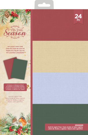 Crafter's Companion Tis the Season A4 Luxury Linen Card Pack (TTS-LMIXCARD-A4) (OUTLET)