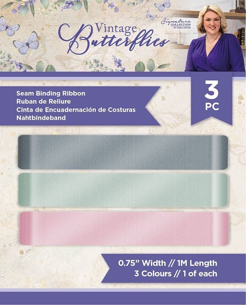 Crafter's Companion Vintage Butterflies Seam Binding Ribbon (3pcs) (S-VBUT-SBRIB) (OUTLET)