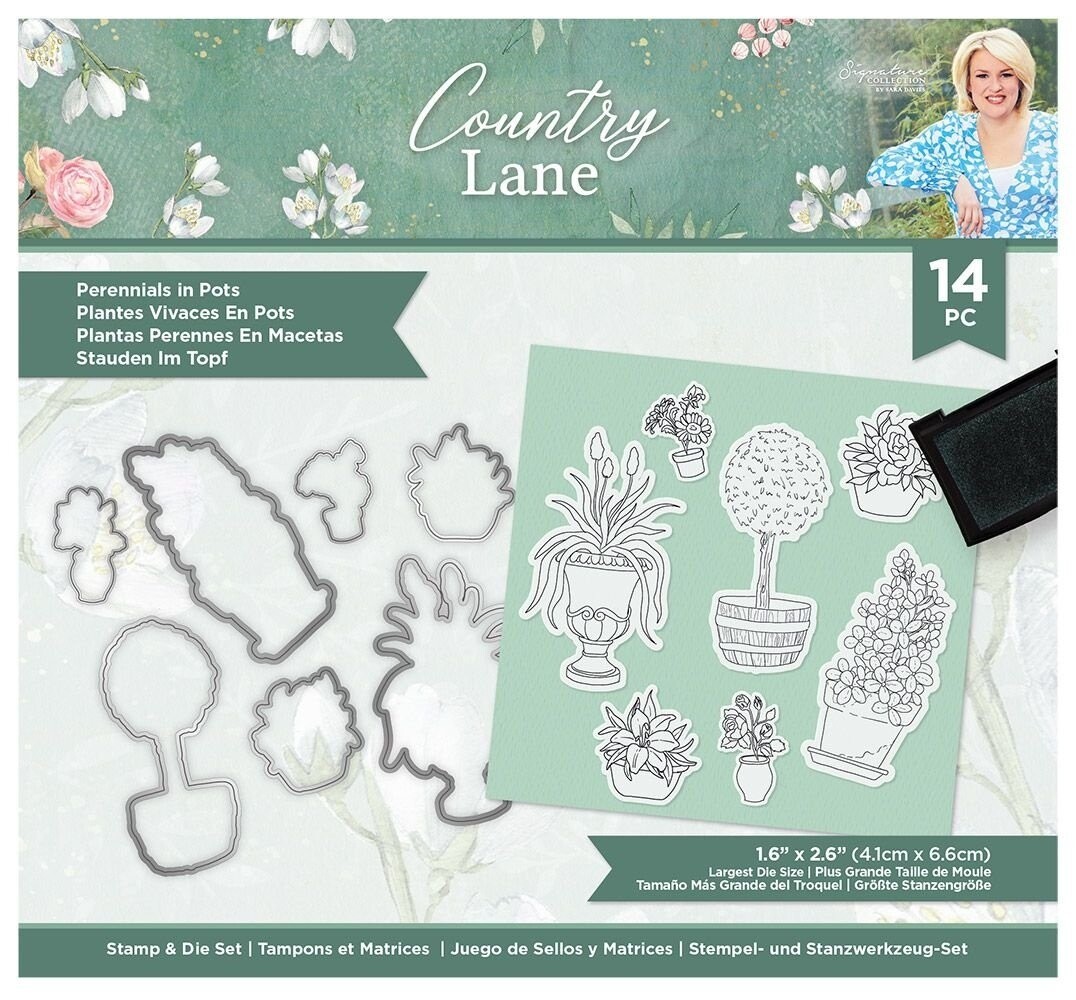 Crafter's Companion Country Lane Stamp & Die Perennials in Pots (S-CLANE-STD-PINP) (OUTLET)