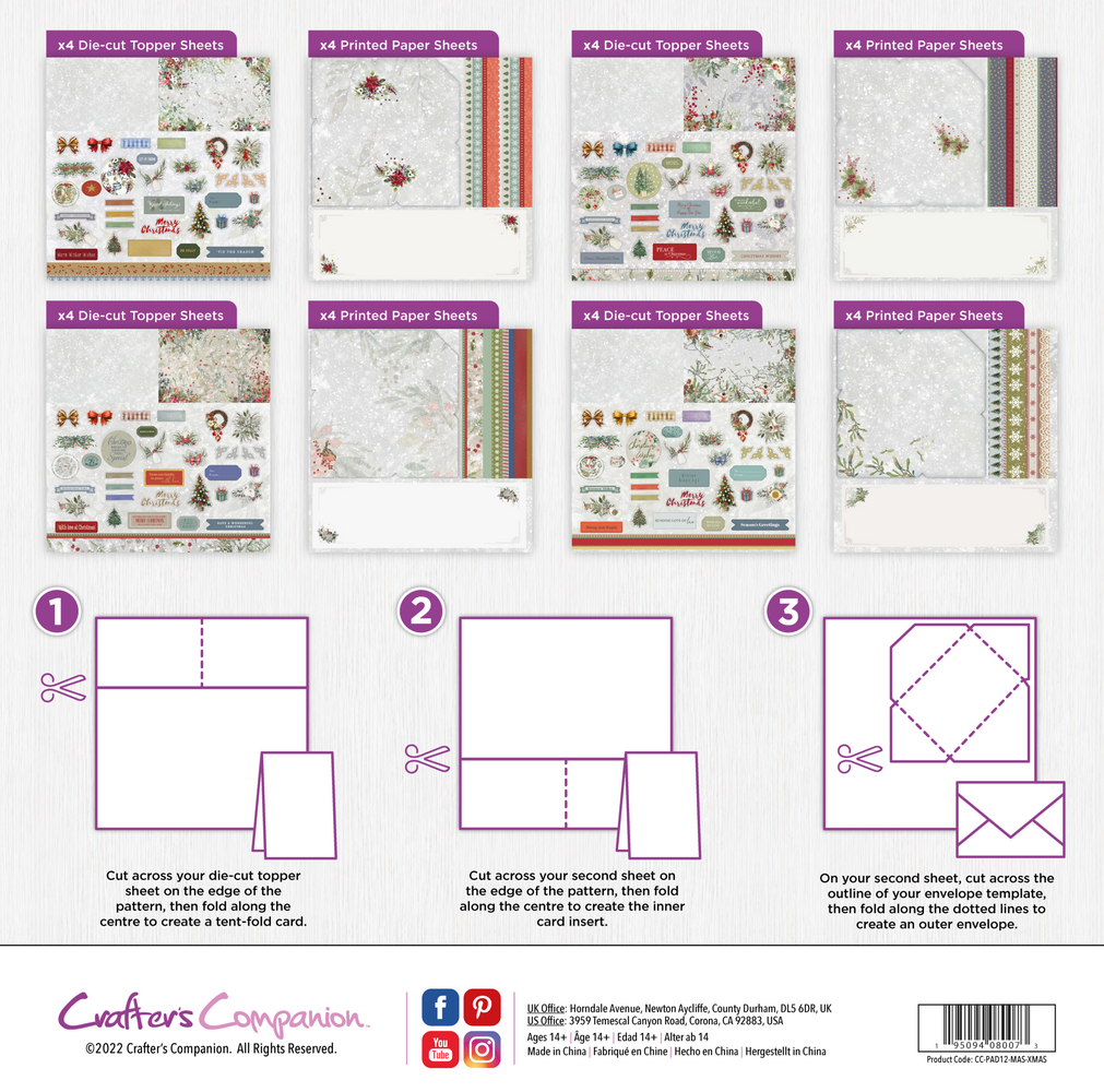 Crafter's Companion Make and Send Christmas 12x12 Inch Card Making Pad (CC-PAD12-MAS-XMAS) (OUTLET)