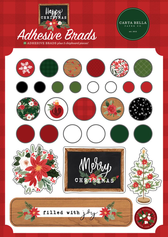 Carta Bella Happy Christmas Adhesive Brads (CBXM140020) (OUTLET)