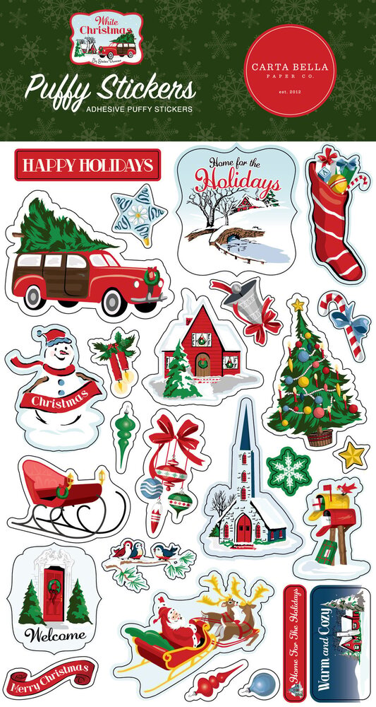 Carta Bella White Christmas Puffy Stickers (CBWC156066) (OUTLET)