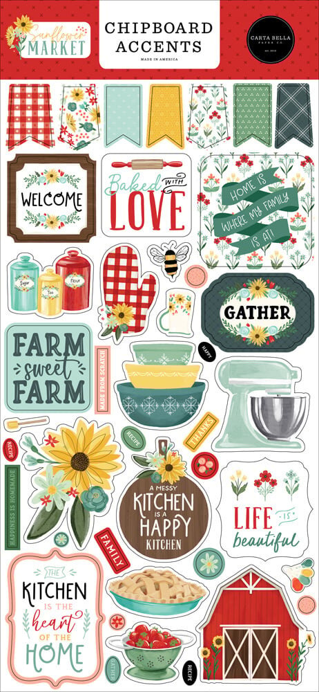 Carta Bella Sunflower Market Chipboard Accents (CBSUN144021) (OUTLET)