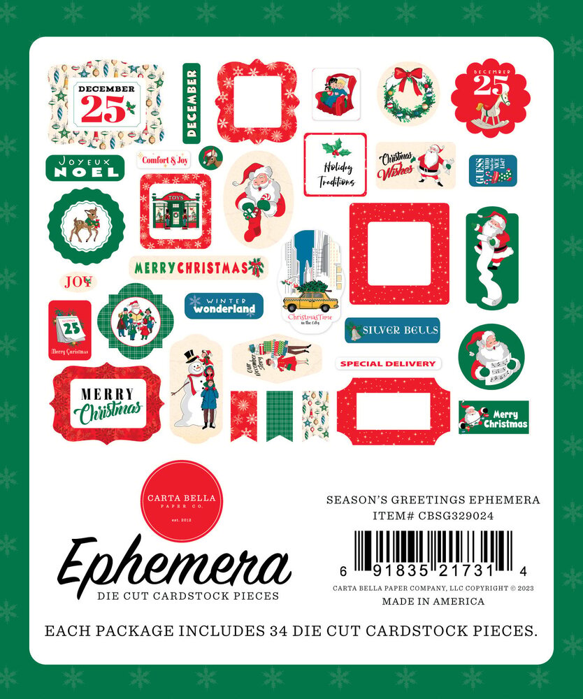 Carta Bella Season's Greetings Ephemera (CBSG329024) (OUTLET)