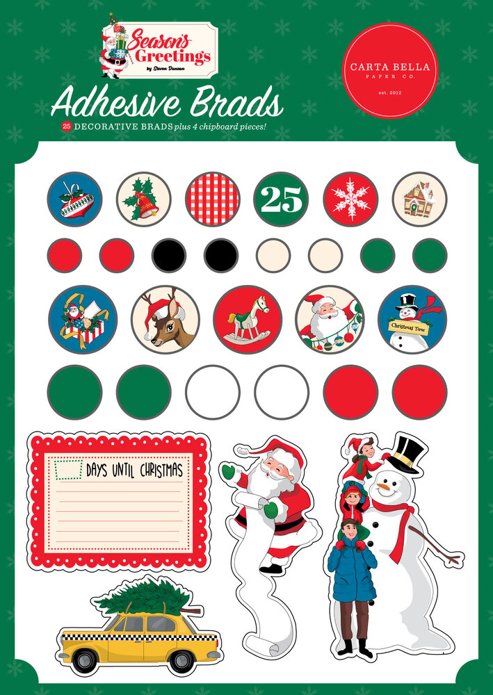 Carta Bella Season's Greetings Adhesive Brads (CBSG329020) (OUTLET)