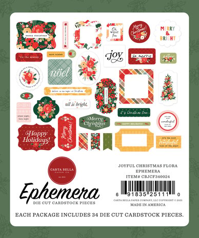 Carta Bella Joyful Christmas Flora Ephemera (CBJCF340024) (OUTLET)