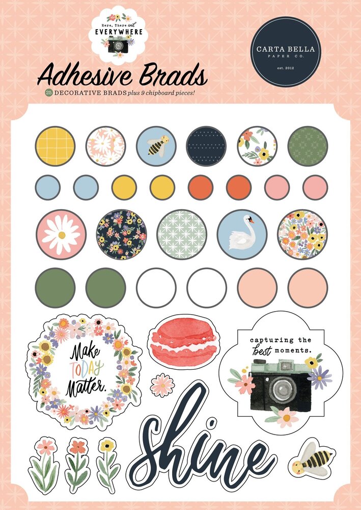Carta Bella Here There And Everywhere Adhesive Brads (CBHTE308020) (OUTLET)