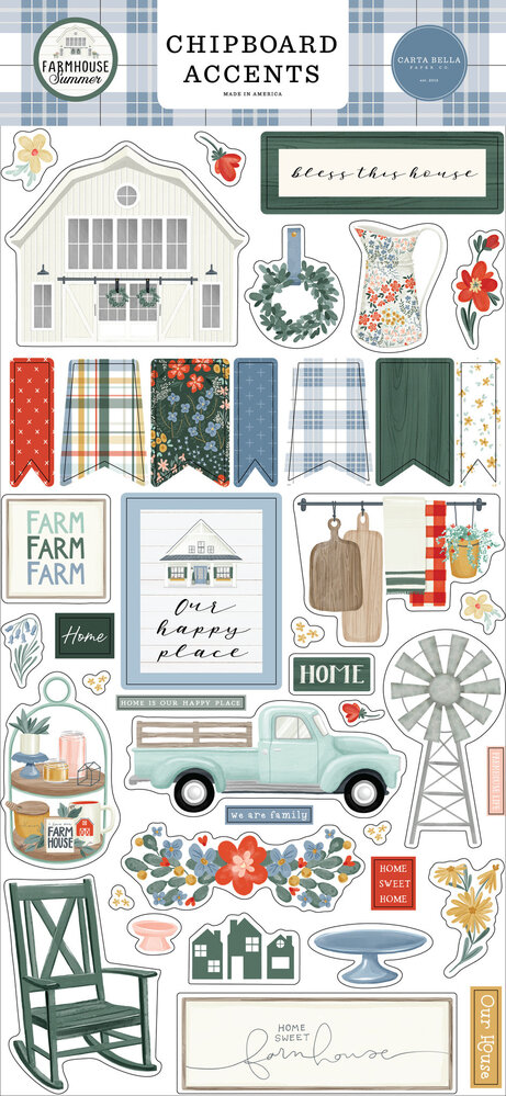 Carta Bella Farmhouse Summer Chipboard Accents (CBFAS150021) (OUTLET)