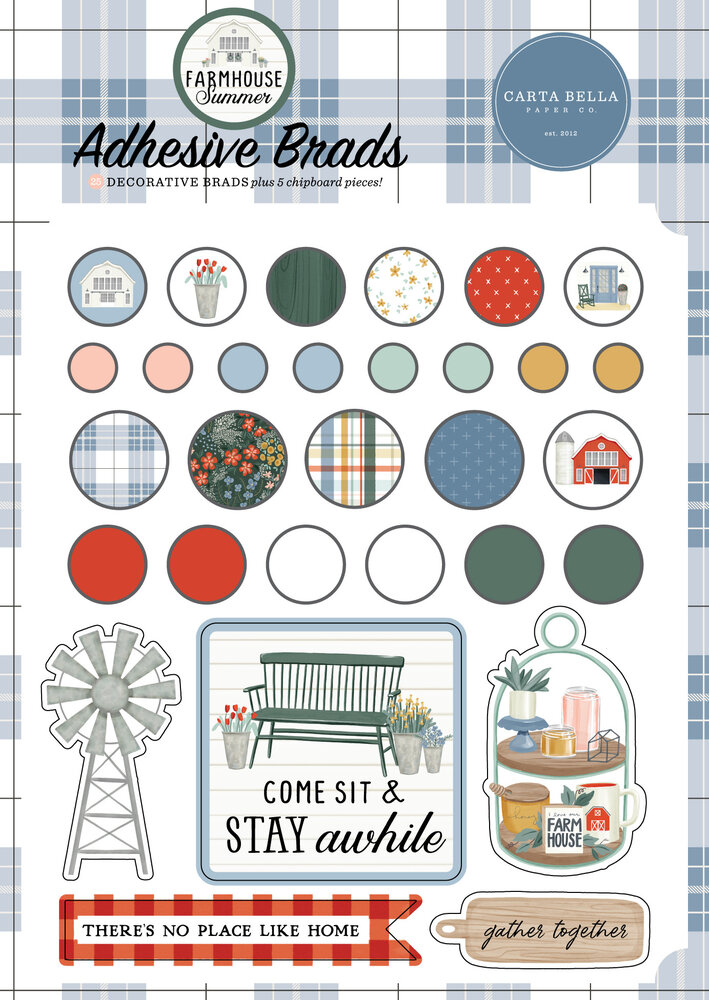 Carta Bella Farmhouse Summer Adhesive Brads (CBFAS150020) (OUTLET)