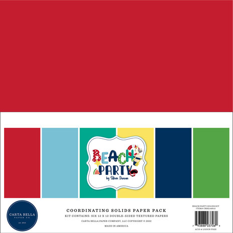 Carta Bella Beach Party 12x12 Inch Coordinating Solids Paper Pack (CBBE149015) (OUTLET)