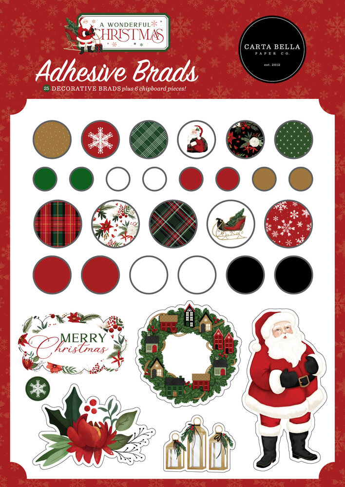 Carta Bella A Wonderful Christmas Adhesive Brads (CBAWC328020) (OUTLET)