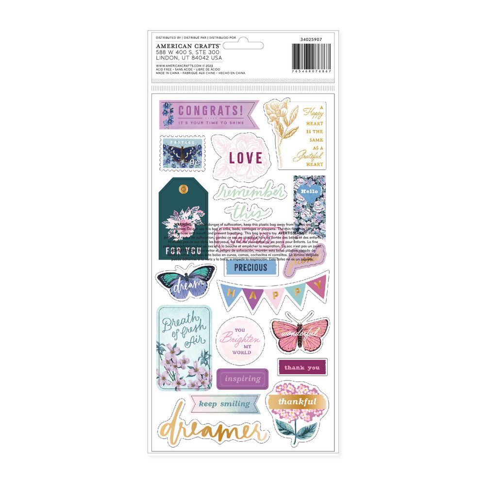 American Crafts Dreamer Thickers Foam Phrase Stickers (42pcs) (34025907) (OUTLET)