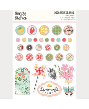 Simple Stories PRE-ORDER Pink Lemonade Decorative Brads (26323)