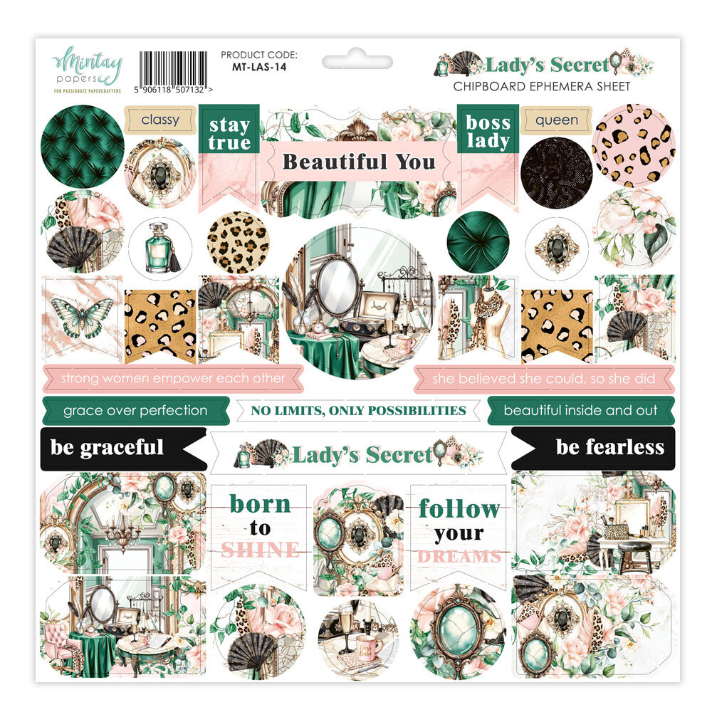 Mintay Lady's Secret 12x12 Inch Chipboard Ephemera Sheet (MT-LAS-14)