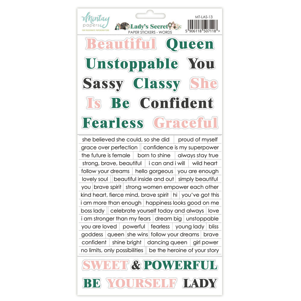 Mintay Lady's Secret 6x12 Inch Paper Stickers Words (MT-LAS-13) Mintay Lady's Secret 6x12 Inch Paper Stickers Words (MT-LAS-13)