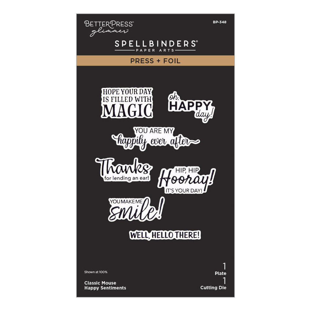 Spellbinders Say Cheese Classic Mouse Love Happy Sentiments Press Plate & Die Set (BP-348)