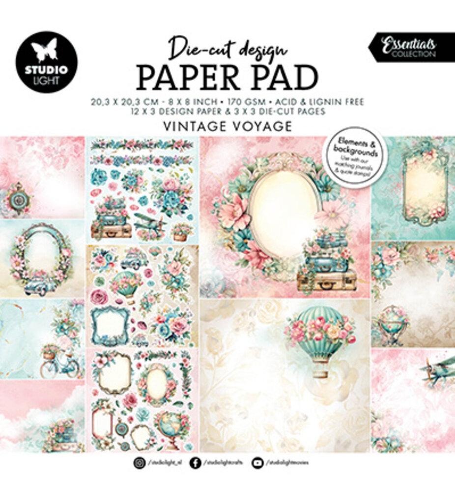 Studio Light Essentials Vintage Voyage 8x8 Inch Die-Cut Paper Pad (SL-ES-DCPP425)