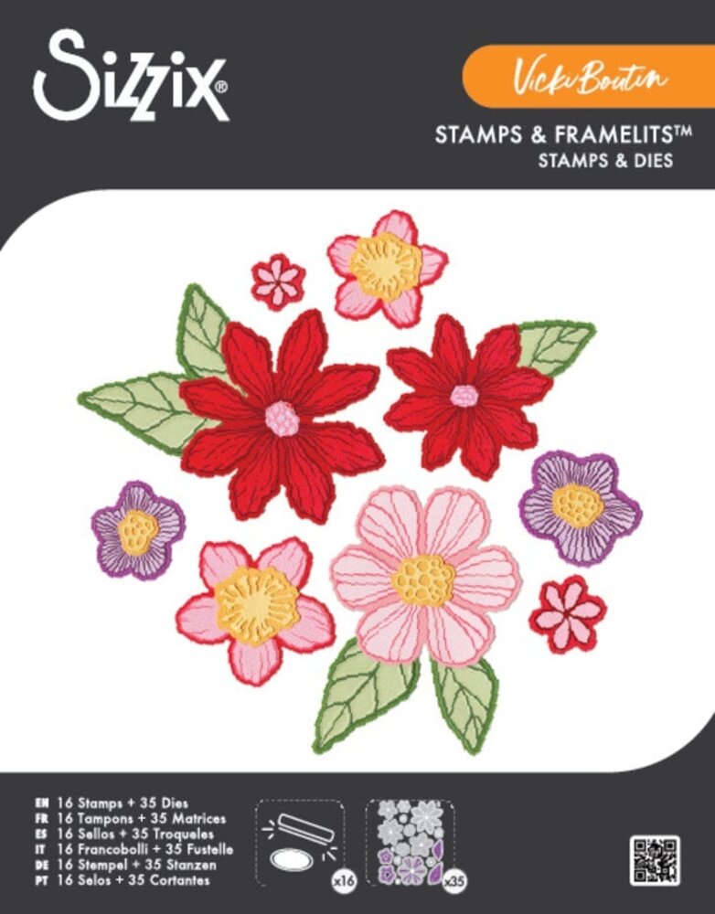Sizzix Vicki Boutin Clear Stamps with Framelits Floral Layers #1 (667074)